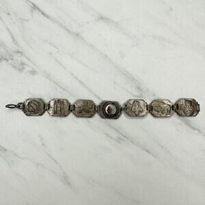Vintage Cherokee Indian Reservation NC Silver Tone Panel Bracelet ✨